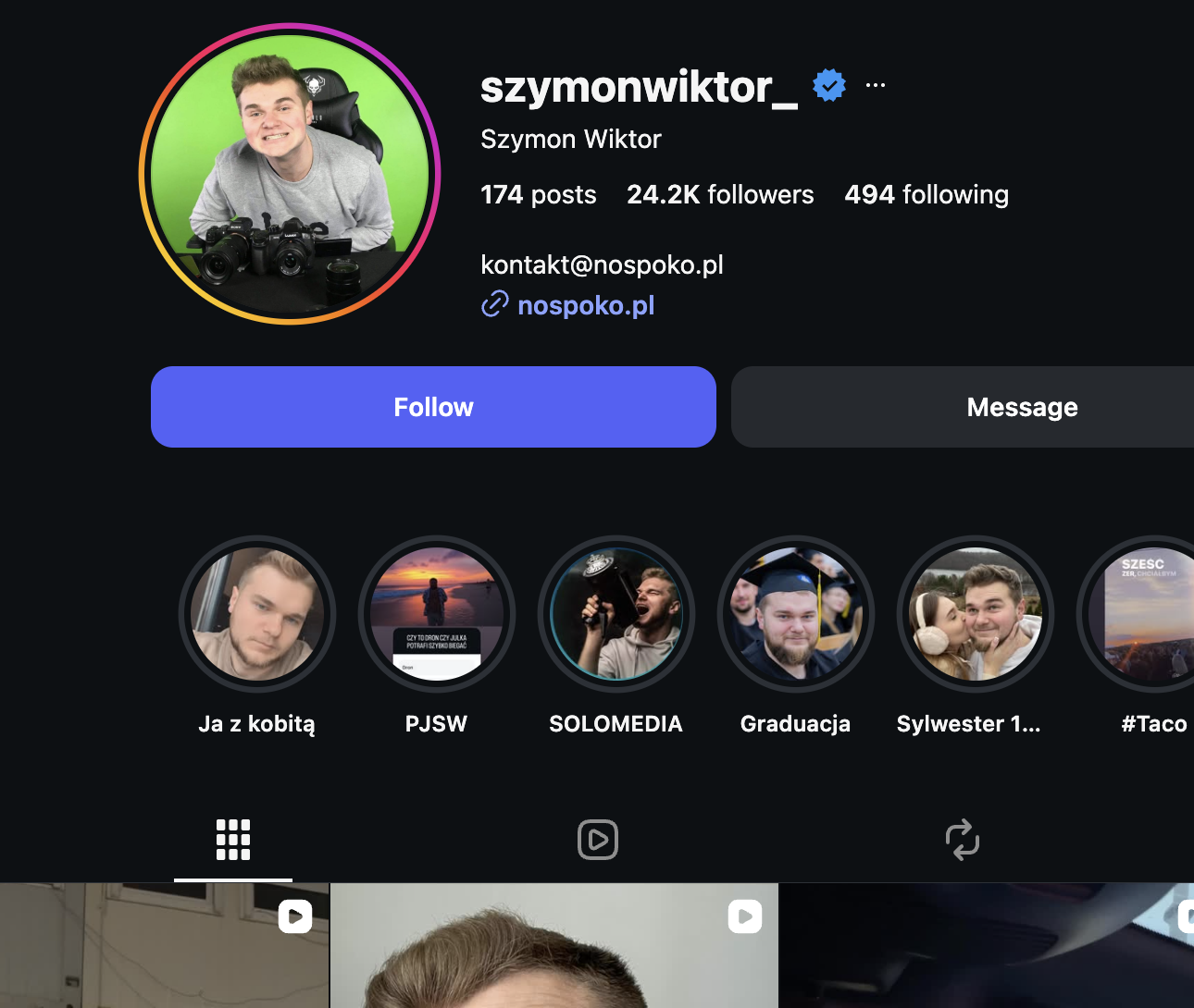 Profil Szymona na Instagramie