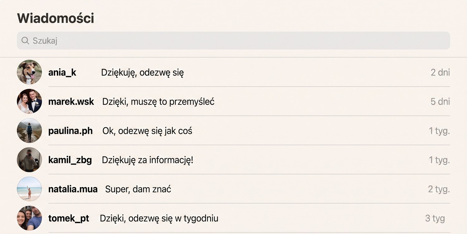 Skrzynka wiadomości pełna odpowiedzi w stylu „Dziękuję, odezwę się”